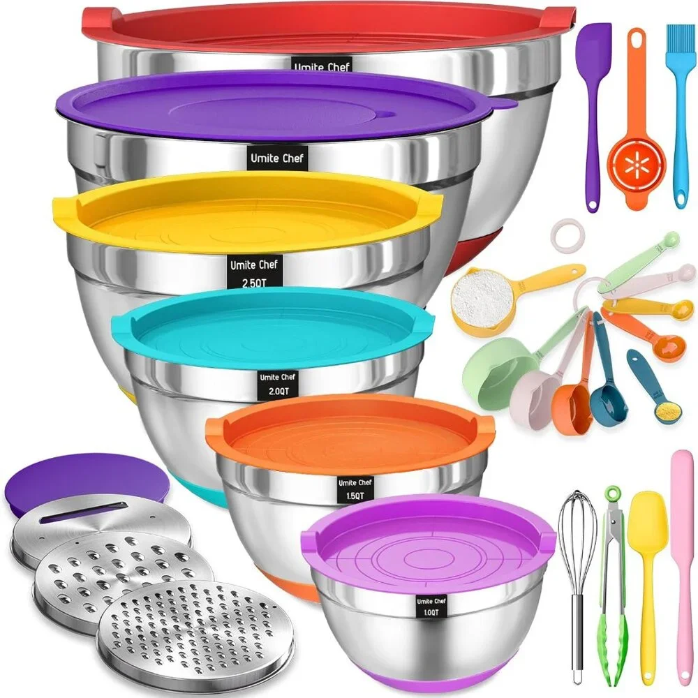 Mixing Bowls with Airtight Lids, 26Pcs Stainless Steel Bowls Set, 3 Grater Attac - Picture 1 of 7